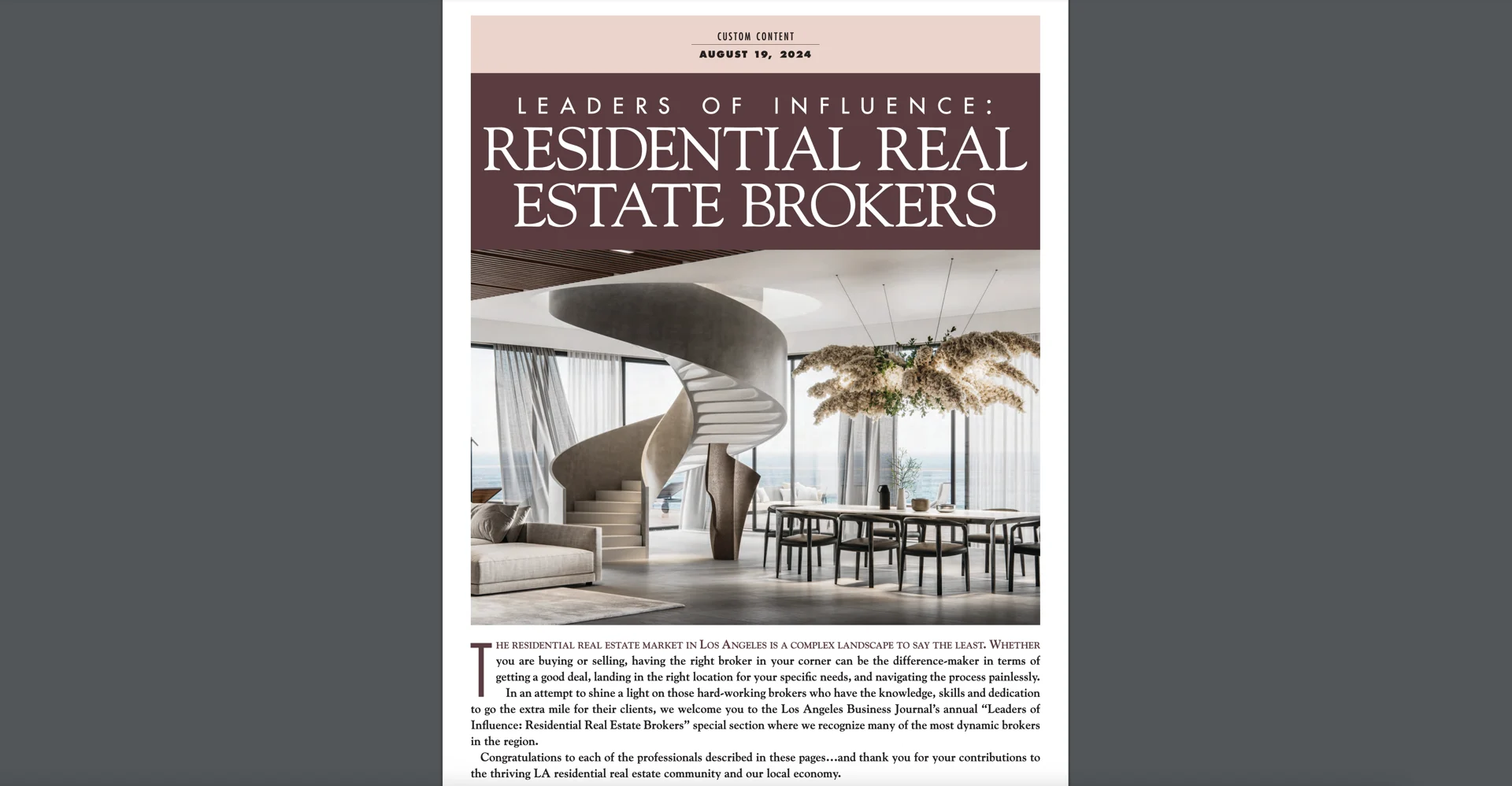 LABJ: Leaders of Influence: Residential Real Estate Brokers 2024